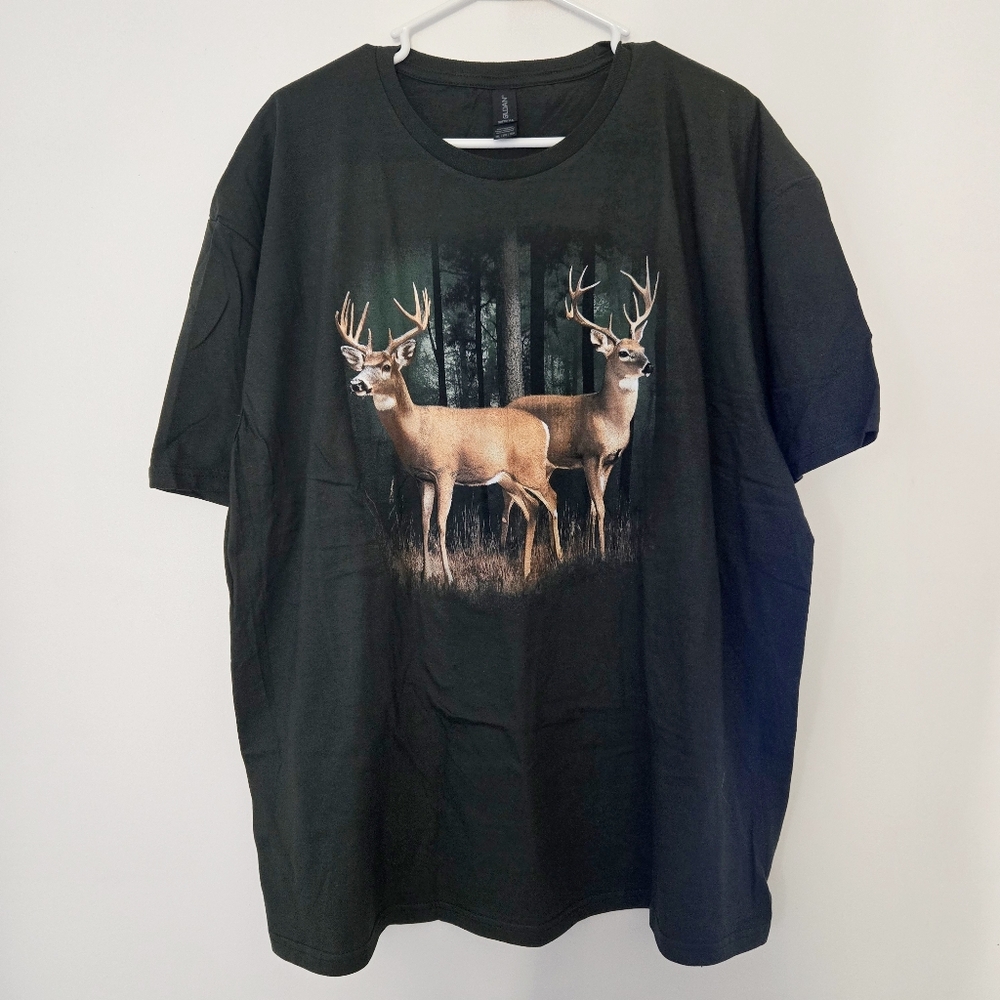 Pine Green Graphic Deer Print Cotton T-Shirt